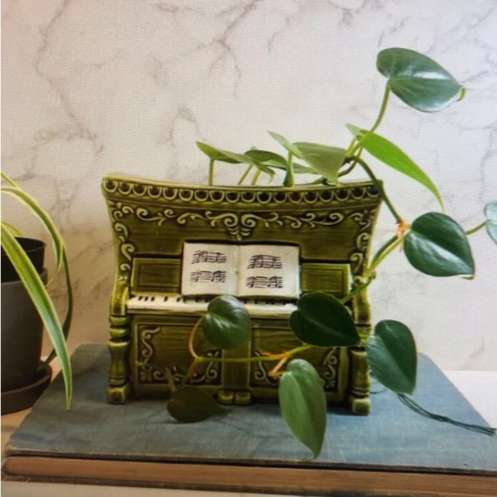 Vintage Green Ceramic Piano Planter Music Box